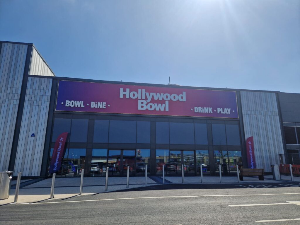 New refurbished Hollywood Bowl bowling alley at Liverpool Shopping Park Edge Lane exterior view
